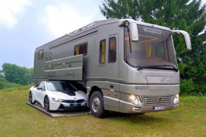 The £1.2 million motorhome with its own built in car garage