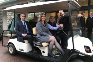 Gill Haigh (above) toured the 130-acre grounds of Skelwith Fold with park owner Henry Wild at the wheel