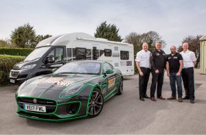 Swift Group Commercial Director Nick Page, Andy Newhall (right) hand over the keys to James Cameron, CEO of Mission Motorsport