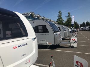 The wide range of Adria touring vehicles on display at the Adria product launch
