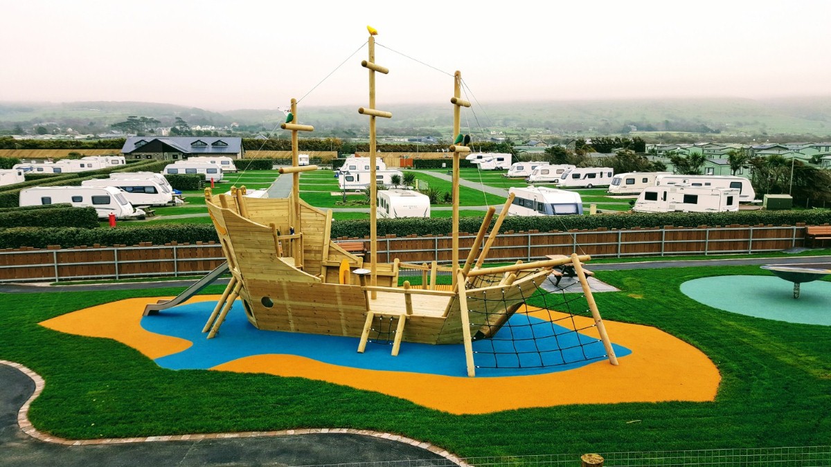 Aerial view of the £275,000 play area at Islawrffordd Caravan Par