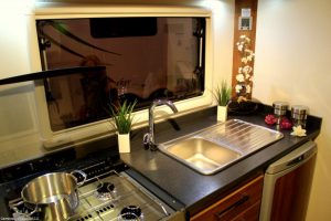 Not all caravan kitchens are as fancy or spacious as this one in the Fifth Wheel Inos