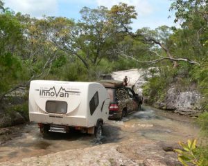 Taking rocks and water in its stride the XC Innovan caravan is an impressive off-road travel trailer