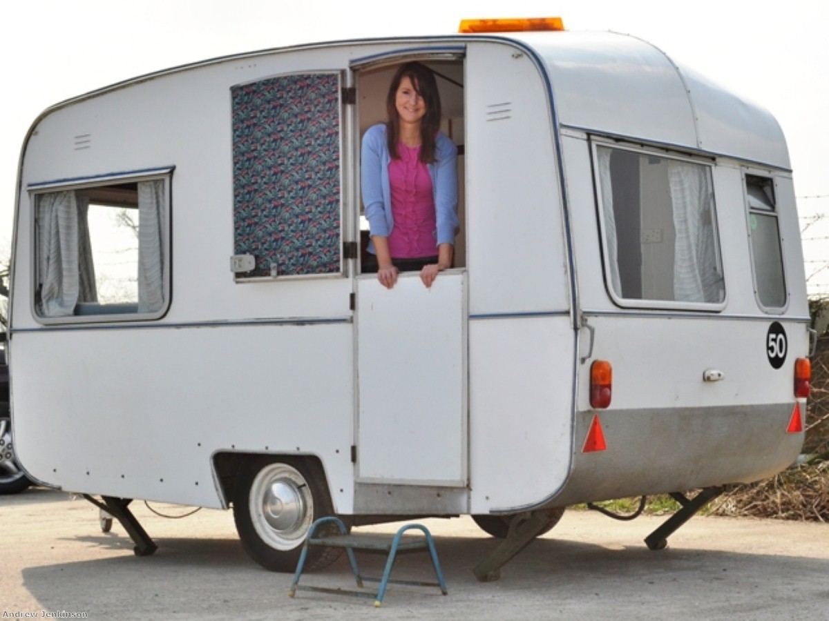 Lunar's marketing manager Lea Lawrence in the vintage 1969 Saturn (photo Andy Jenkinson)