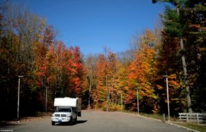 Autumn foliage makes a scenic backdrop for a caravan getaway