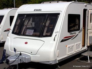 The Elddis Odyssey 2012 features silver skirts and wheel arches