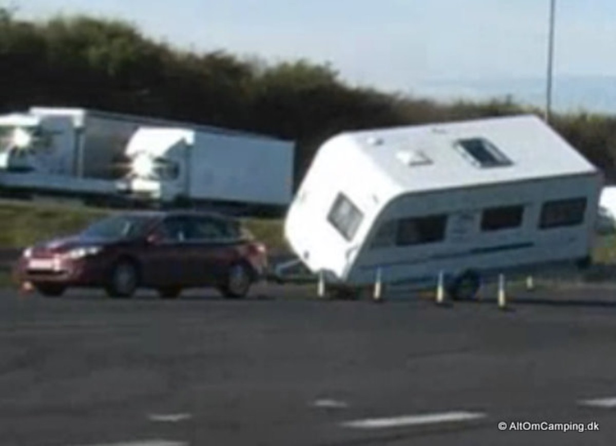 This caravan tester was very lucky to avoid a nasty crash