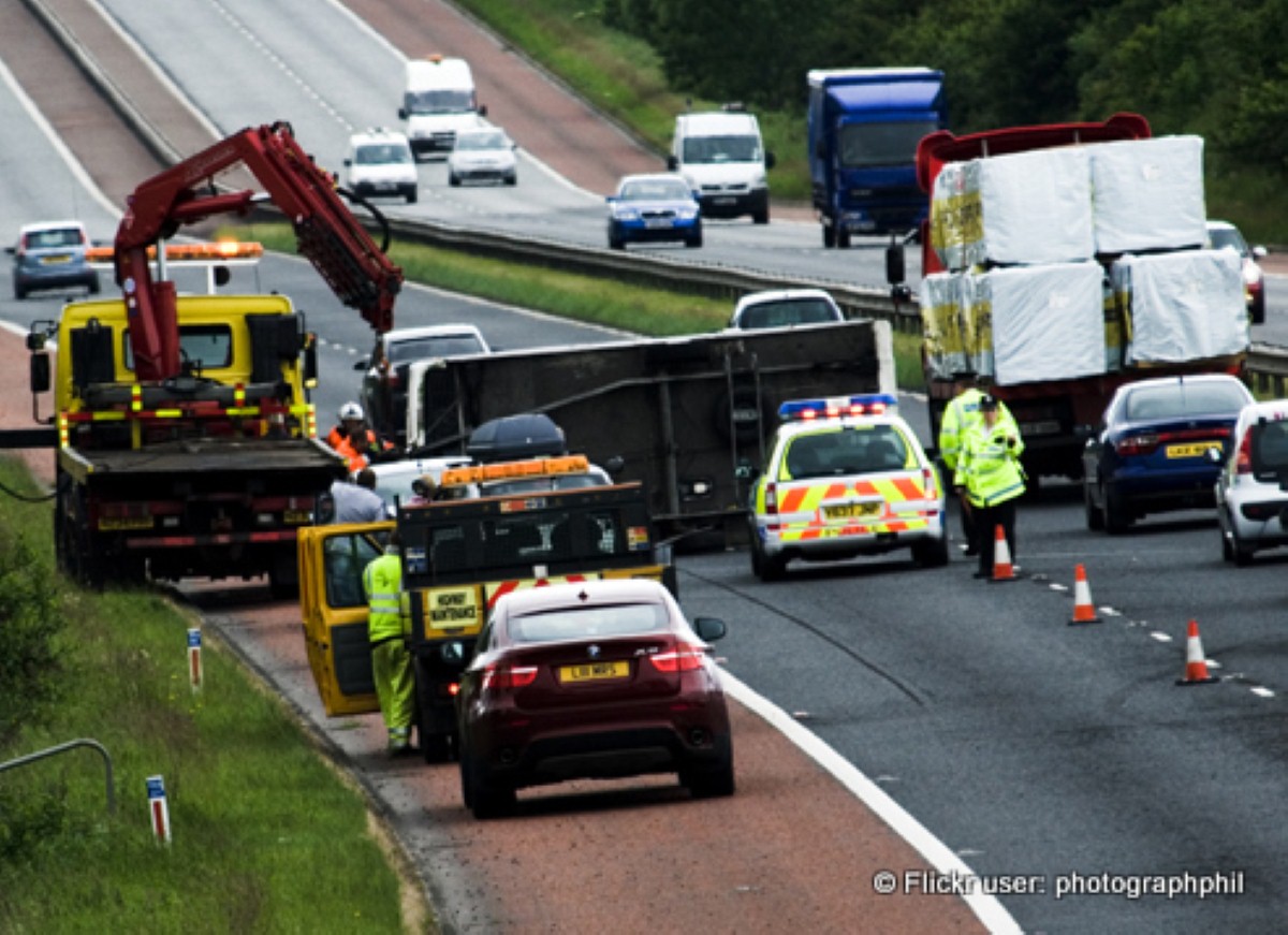 Overturned caravans can lead to lengthy tailbacks