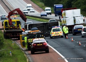 The caravan toppled on the M6 and the thief fled on foot