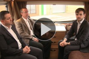 Chris Millburn [center], and Mick France [left] discuss the redesign of the classic Sprite caravan