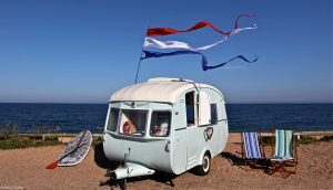The Beach Hut Caravan Company renovate 1960s caravans in the style of beach huts.