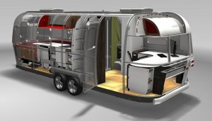 The Airstream International Studio has an office area in the nose end