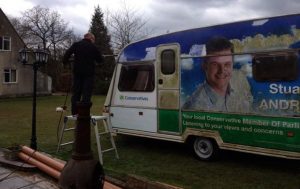 MP Stuart Andrew has donated his campaign caravan to charity and a graffiti artist is to give it a makeover