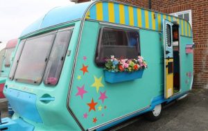 Hattie and Flora created a retro library caravan for the pupils of London Colney school