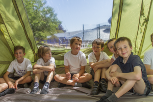 The kids from Year Three at Oldway Primary School in Torb enjoying the tent