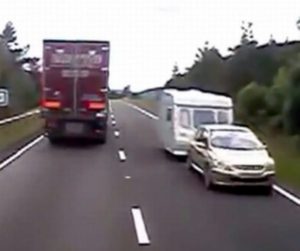 Video footage catches a caravanner driving in the wrong direction