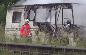A motorhome bursts into flames after an engine fault