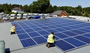 Solar PV system being installed by Surespark Energy on the roof of Salop Leisure headquarters