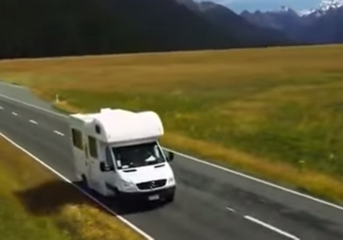 The video shows the caravan travelling in the right-hand lane