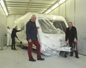 Investment: Rob Lynch (left) and Mark Massey in a new spray booth in the body shop at Newport Caravans, part of a £550,000 investment