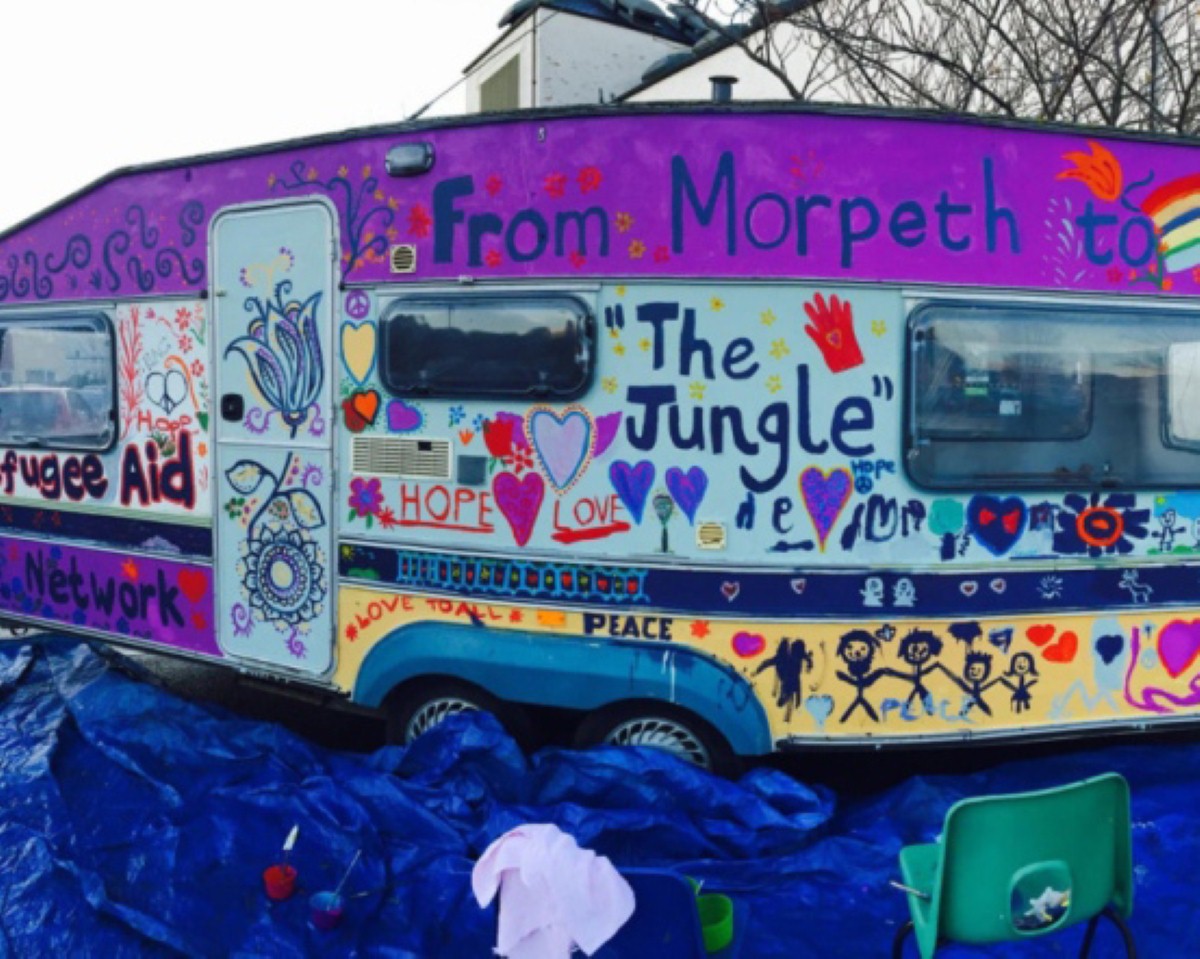 This colourful caravan has been sent to Calais to house a refugee family in the 'Jungle'