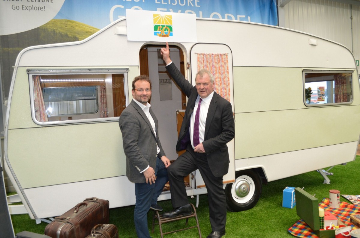 MP Glyn Davies with Salop Leisure managing director Mark Bebb and the 50-year-old Sprite Majo