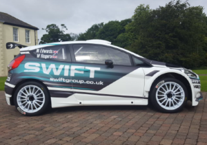 The Swift 2017 R5 Rally Car outside Dovenby Hall at M-Sport