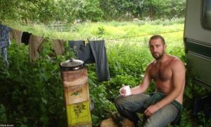 Mark Boyle lives in the recycled caravan on a farm near Bath