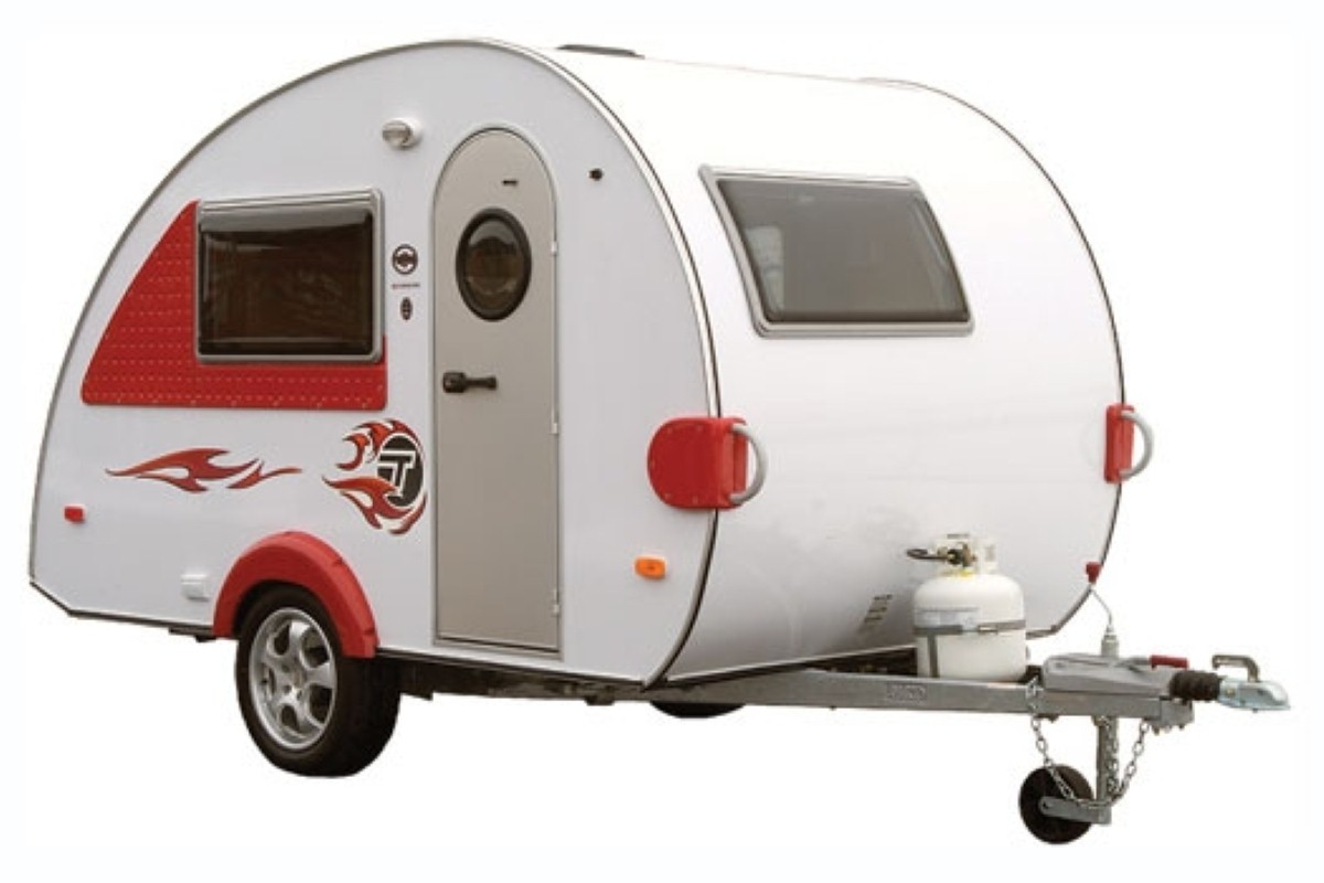The teardrop shape and bold graphics mark Tab caravans out from the crowd