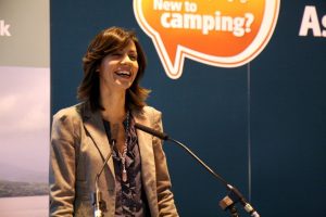 BBC presenter Julia Bradbury entertains the crowd at Boat and Caravan Show