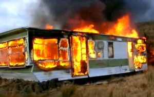 A caravan and two trailers were caught in the fire