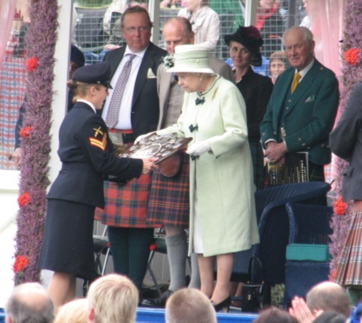 Robert W Reed took this photo of Her Majesty presenting an award at the Braemar Gathering