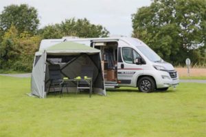 Quest shelter attached to motorhome