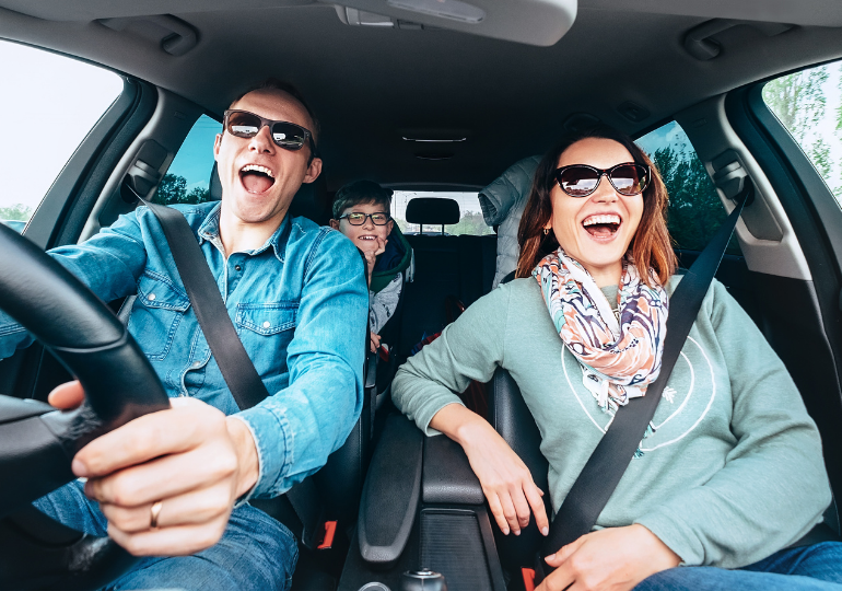 Family singing in the car