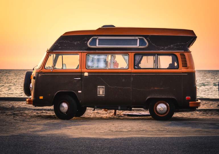 Old school campervan by the sea