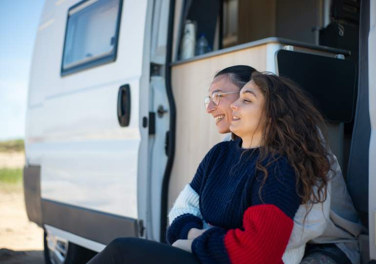 A couple on a romantic break in a motorhome