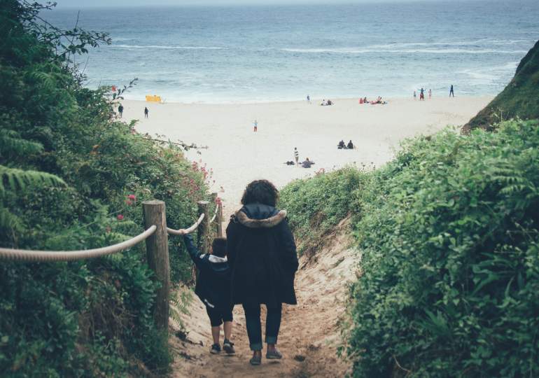 A family on holiday at the seaside