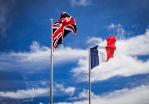 Union flag and French tricolour in the breeze