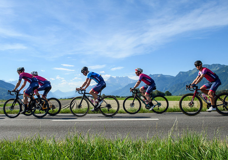 Cyclists on the Tour de France route in the charity challenge