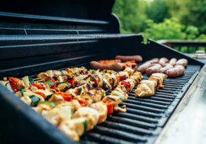 Meat cooking on a BBQ