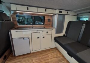 A fridge inside a leisure vehicle
