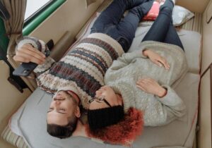 A couple testing out a camper van